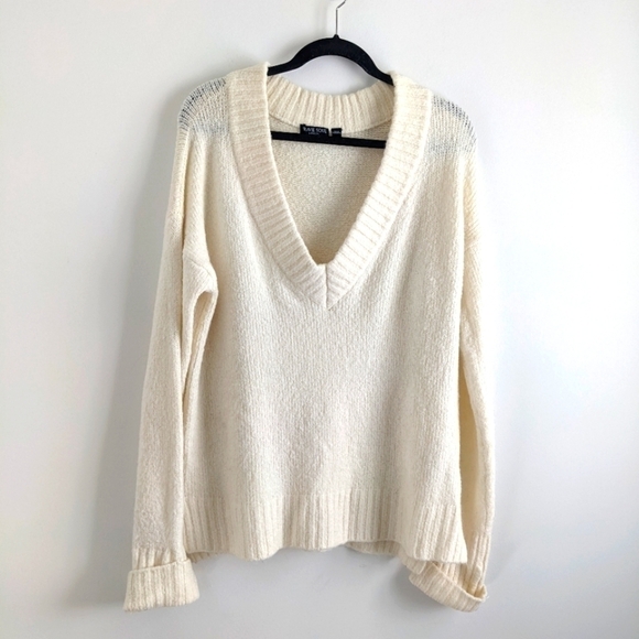 BRAVE Soul London Y2K Oversized Low V Neck Cream Sweater M - Picture 2 of 14
